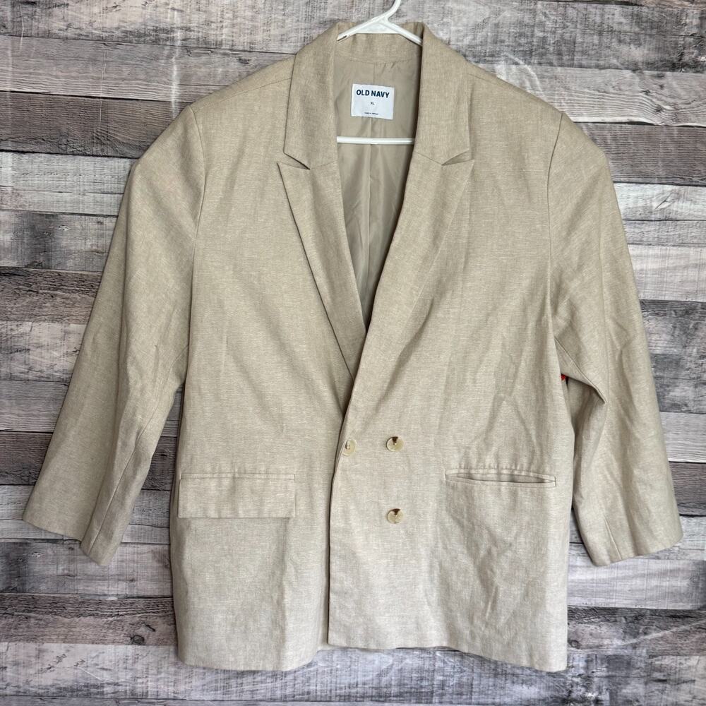 Old Navy Linen Blend Double Breasted Blazer Mens XL Tan Preppy Business NEW
